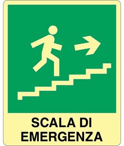 Cartello scala di emergenza a destra fotoluminescente