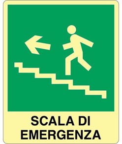 Cartello fotoluminescente PVC scala di emergenza a sinistra