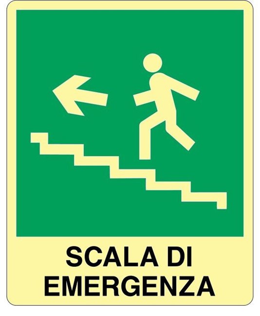 Cartello fotoluminescente PVC scala di emergenza a sinistra