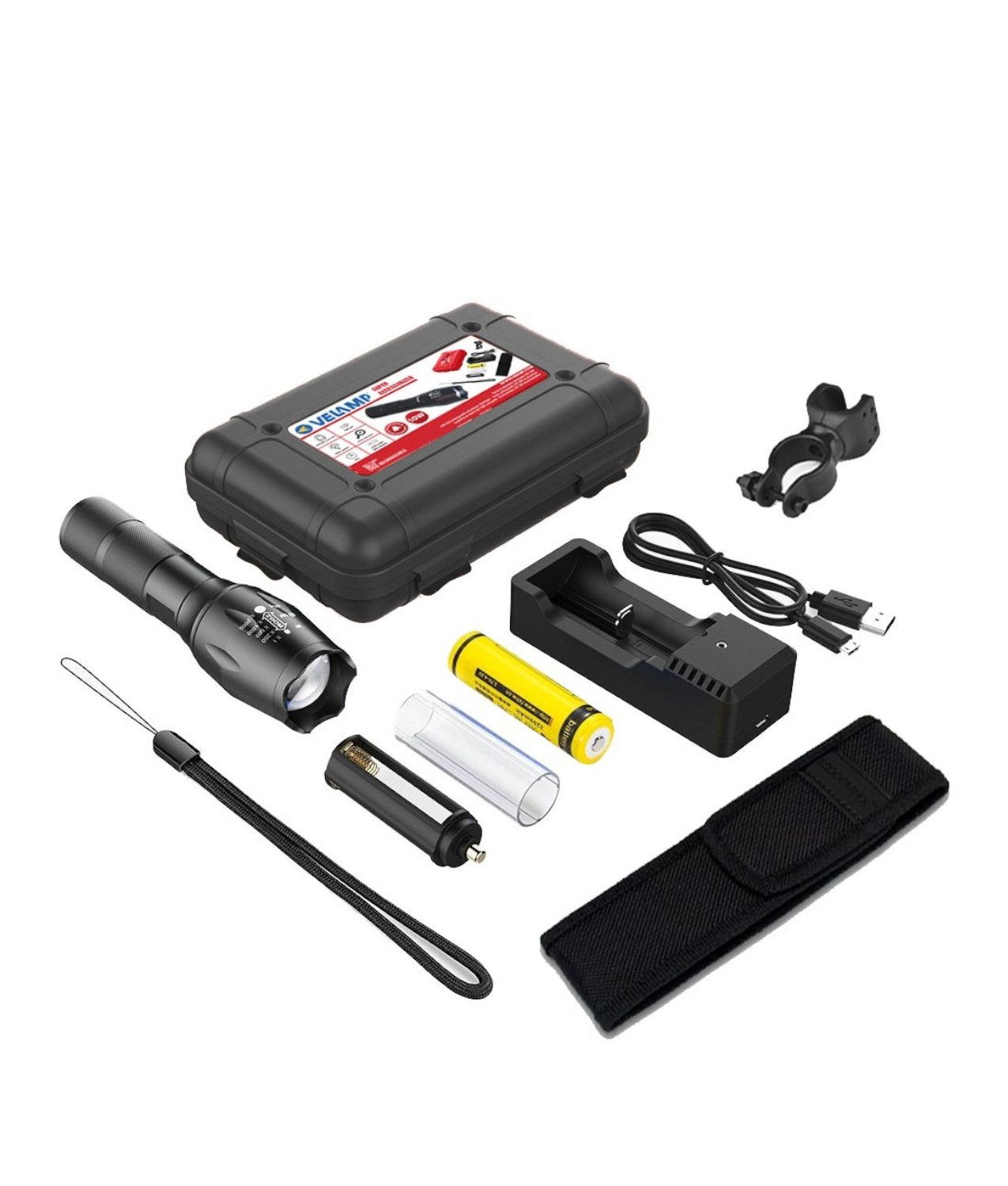 Torcia led steel in alluminio Velamp con accessori e astuccio