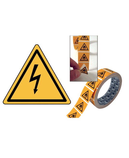 Rotolo da 250 pittogrammi adesivi  'pericolo tensione' Rotolo da 250 pittogrammi adesivi  'pericolo tensione'