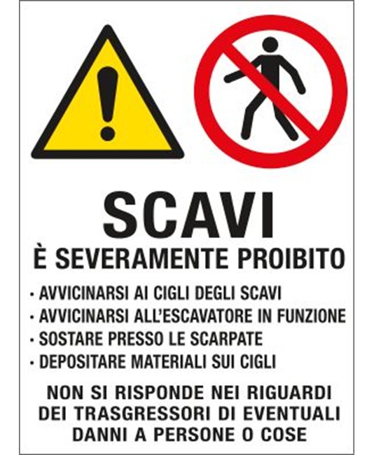 Cartello in polionda Attenzione scavi e' severamente proibito. . . . Cartello in polionda Attenzione scavi e' severamente proibito. . . .