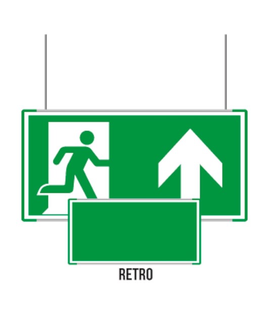 Cartello bifacciale sospeso Metal Uscita emergenza avanti Cartello bifacciale sospeso Metal Uscita emergenza avanti