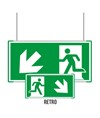 Cartello bifacciale sospeso Metal  Uscita emergenza basso laterale