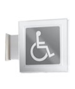 Cartello 'toilette disabili' bifacciale a bandiera. 200 x 200 mm