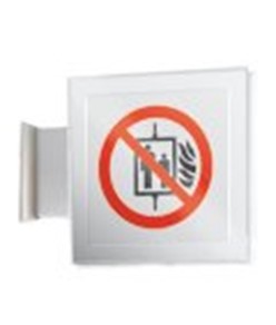 Cartello 'vietato usare l'ascensore' bifacciale a bandiera. 200 x 200 mm