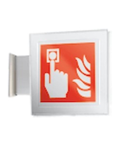 Cartello antincendio bifacciale a bandiera 'pulsante allarme antincendio'