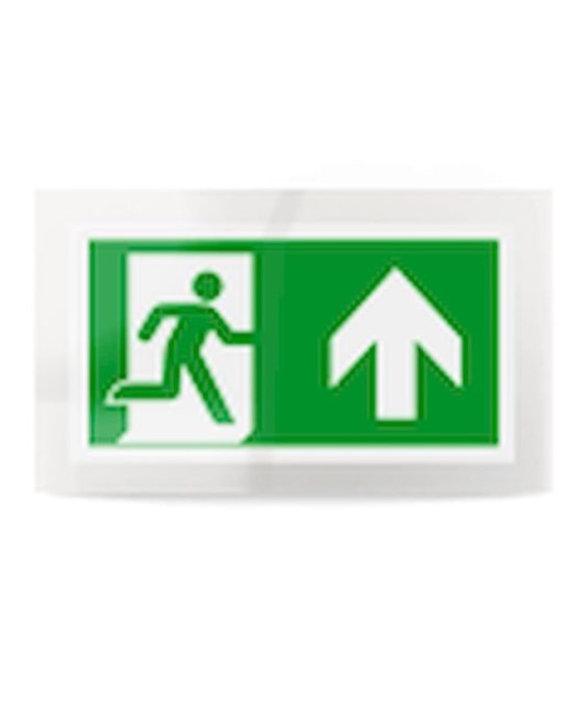 Cartello di emergenza 'uscita emergenza avanti/alto' Cartello di emergenza 'uscita emergenza avanti/alto'