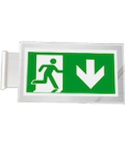 Cartello di emergenza bifacciale a bandiera 'uscita emergenza basso'