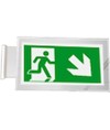 Cartello di emergenza bifacciale a bandiera 'uscita emergenza basso/destra'