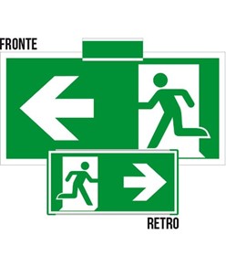 Cartello bifacciale sospeso 'uscita emergenza' laterale