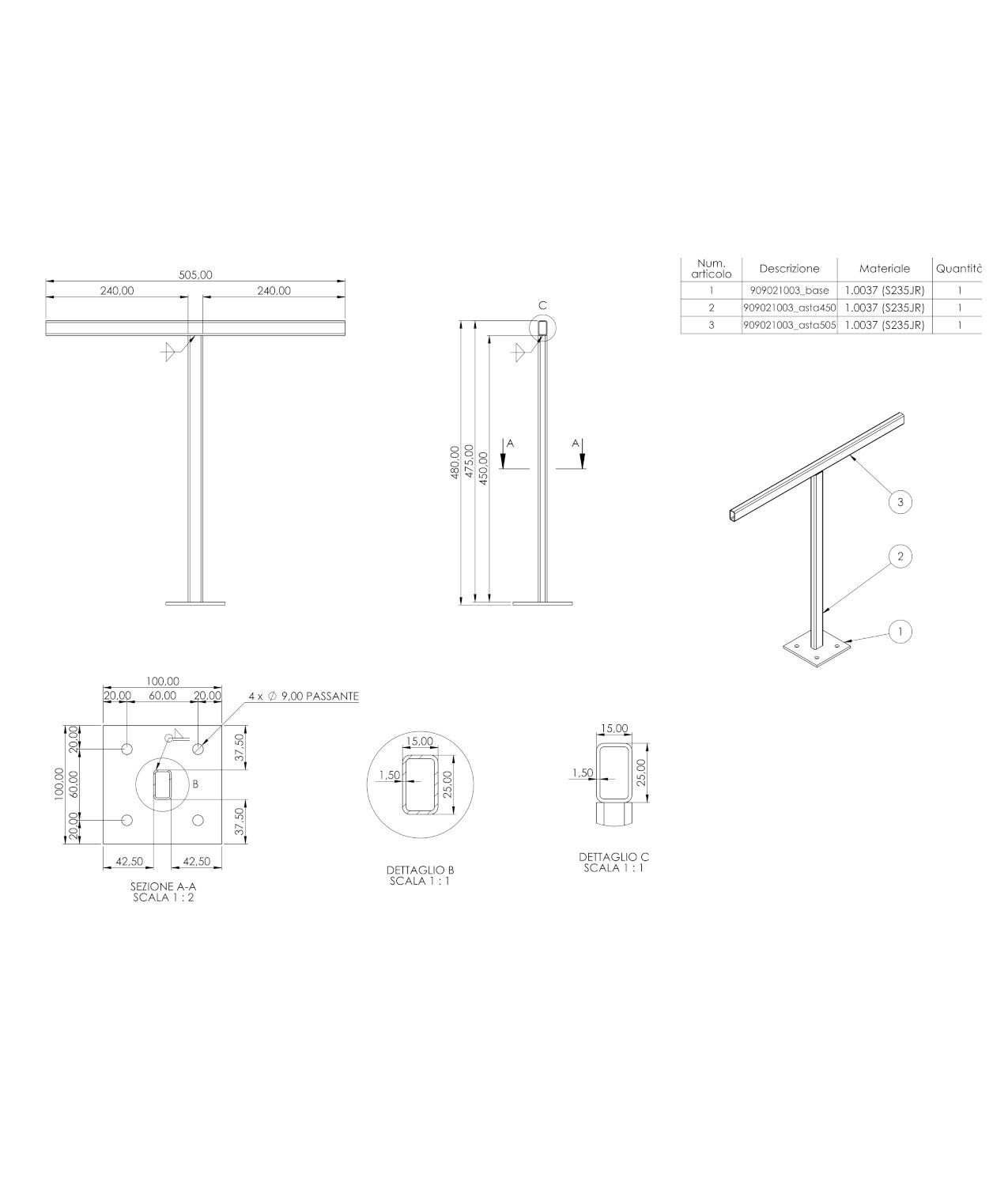 Staffa a muro per cartelli