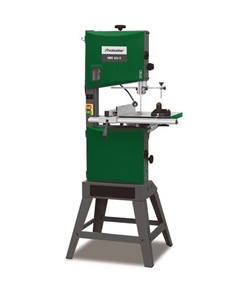 Sega a nastro verticale con guida, interruttore di sicurezza per arresto automatico e piano di lavoro in ghisa di alluminio orientabile fino a 45°