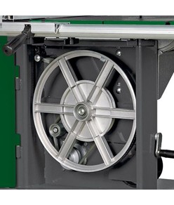 Sega a nastro verticale con guida, interruttore di sicurezza per arresto automatico e piano di lavoro in ghisa di alluminio orientabile fino a 45°