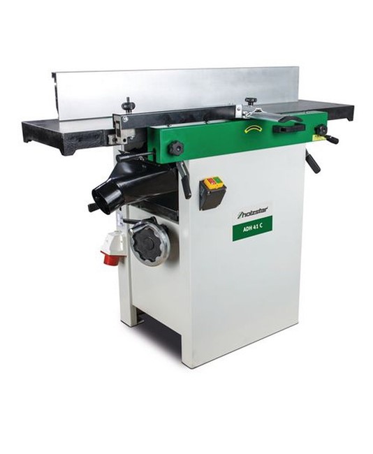 Pialla combinata a filo e spessore con avanzamento automatico del pezzo, interruttore d'emergenza e cappa aspira trucioli integrata Pialla combinata a filo e spessore con avanzamento automatico del pezzo, interruttore d'emergenza e cappa aspira trucioli integrata