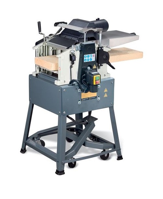 Pialla combinata a filo e spessore con rullo d'uscita gommato e albero portalama Pialla combinata a filo e spessore con rullo d'uscita gommato e albero portalama