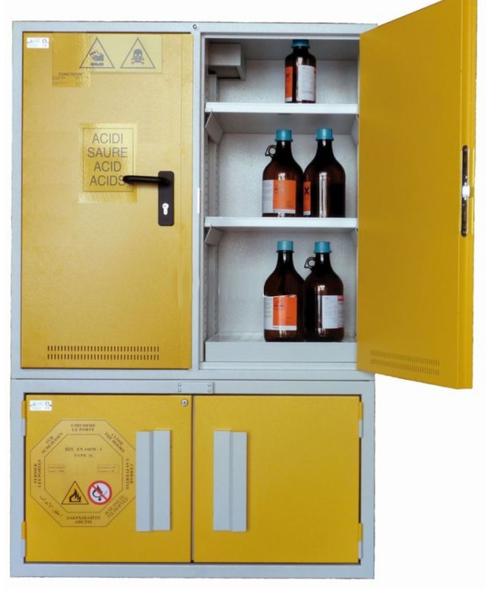 Armadio combinato certificato per chimici, acidi, basi e infiammabili a 2 ante