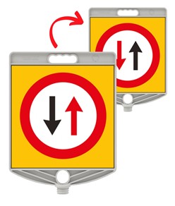 Cartello segnaletico bifacciale in plastica  per paletti, transenne e coni codice ZEP