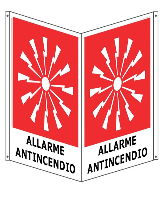 Cartello bifacciale con simbolo 'allarme antincendio' Cartello bifacciale con simbolo 'allarme antincendio'