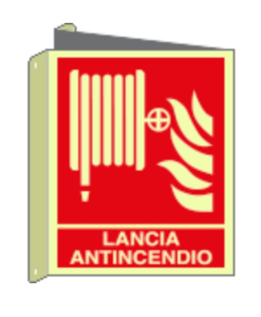 Cartello bifacciale luminescente 'lancia antincendio'  Din Plus Cartello bifacciale luminescente 'lancia antincendio'  Din Plus