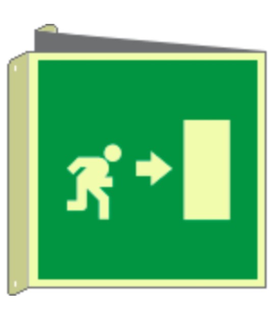 Cartello bifacciale fotoluminescente 'uscita emergenza a destra'  Din Plus Cartello bifacciale fotoluminescente 'uscita emergenza a destra'  Din Plus