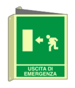 Cartello bifacciale fotoluminescente 'uscita di emergenza a sinistra'  Din Plus
