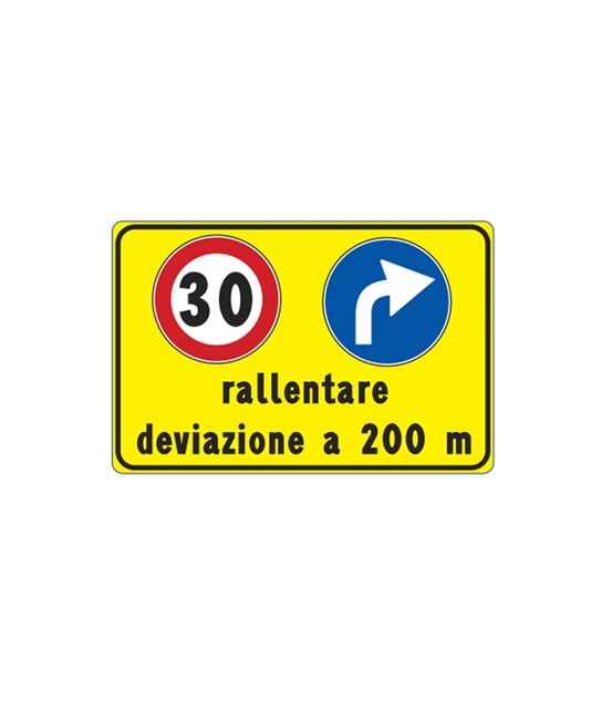 Cartello rallentare deviazione 200 m per cantieri temporanei Cartello rallentare deviazione 200 m per cantieri temporanei