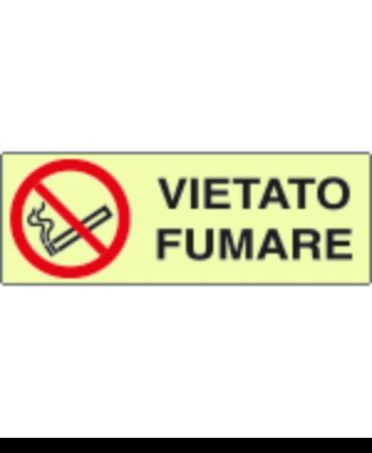 Cartello di divieto fotoluminescente 'vietato fumare'