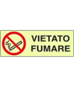 Cartello di divieto fotoluminescente 'vietato fumare'