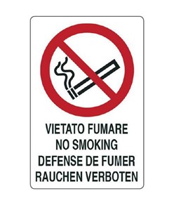 Cartello di divieto 'vietato fumare no smoking defense de fumer...'