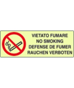 Cartello di divieto fotoluminescente 'vietato fumare no smoking defense...'