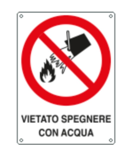 Cartello di divieto 'vietato spegnere con acqua' Cartello di divieto 'vietato spegnere con acqua'