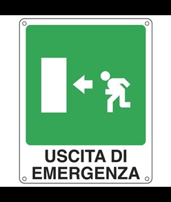 Cartello di emergenza 'uscita di emergenza a sinistra'