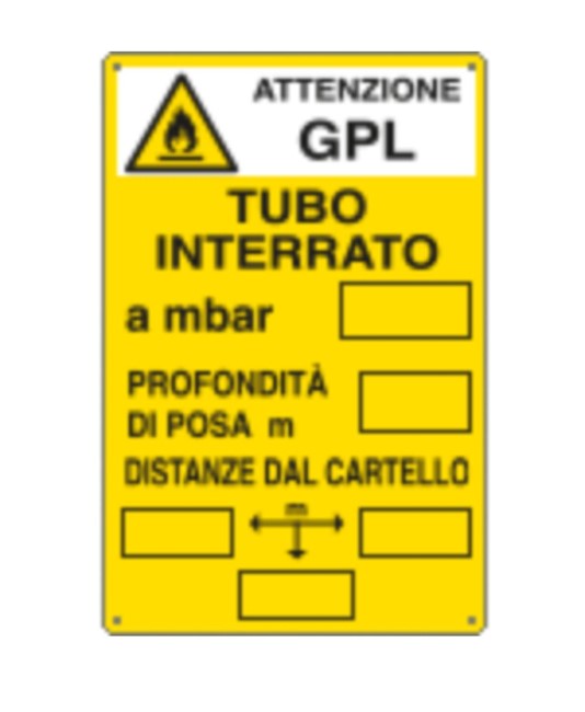 Cartello di messa a terra 'attenzione GPL - tubo interrato' Cartello di messa a terra 'attenzione GPL - tubo interrato'