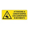 Cartello 'attenzione ai carichi sospesi con carroponte in movimento' Cartello 'attenzione ai carichi sospesi con carroponte in movimento'