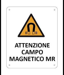 Cartello di pericolo 'attenzione campo magnetico mr'