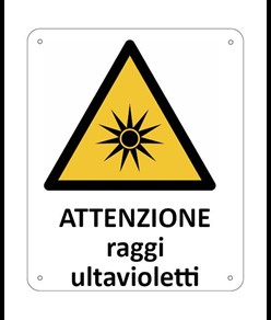 Cartello di pericolo 'attenzione raggi ultravioletti'