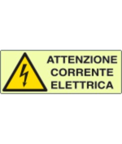 Cartello di pericolo fotoluminescente  'attenzione corrente elettrica'