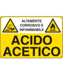 Cartello 'acido acetico altamente corrosivo e infiammabile'