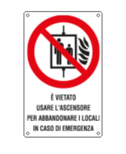 Cartello di divieto 'è vietato usare l'ascensore per abbandonare i locali in caso di emergenza' Cartello di divieto 'è vietato usare l'ascensore per abbandonare i locali in caso di emergenza'