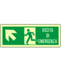 Cartello fotoluminescente 'uscita di emergenza in alto a sinistra'