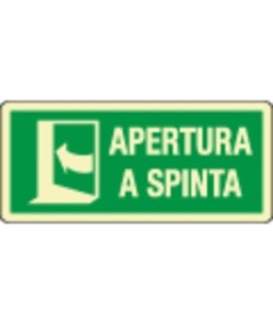 Cartello fotoluminescente con simbolo 'apertura a spinta a sinistra'