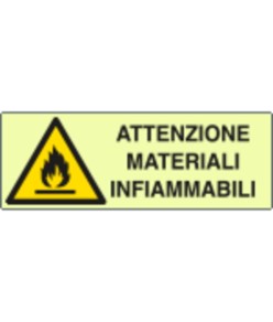 Cartello di pericolo fotoluminescente  'attenzione materiali infiammabili'