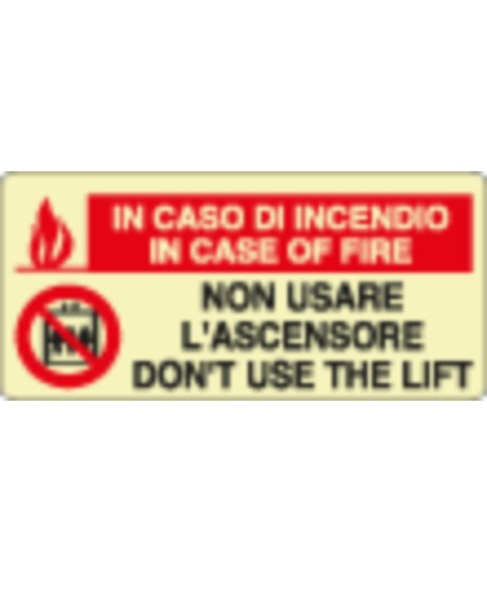 Cartello fotoluminescente 'in caso di incendio in case of fire non usare...'