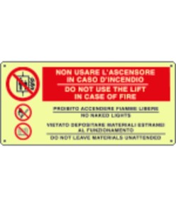 Cartello fotoluminescente 'non usare l'ascensore in caso di incendio do not use...'