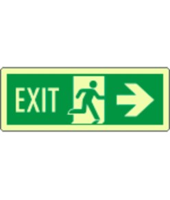 Cartello fotoluminescente 'uscita di emergenza a destra EXIT'