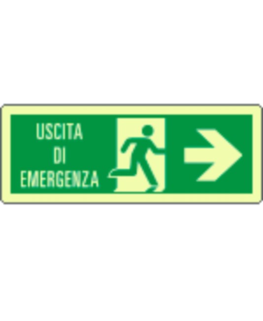 Cartello fotoluminescente 'uscita di emergenza freccia a destra' Cartello fotoluminescente 'uscita di emergenza freccia a destra'