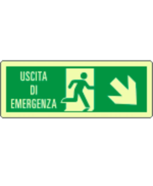 Cartello fotoluminescente 'uscita di emergenza in basso a destra' Cartello fotoluminescente 'uscita di emergenza in basso a destra'