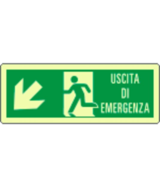 Cartello fotoluminescente 'uscita di emergenza in basso a sinistra' Cartello fotoluminescente 'uscita di emergenza in basso a sinistra'
