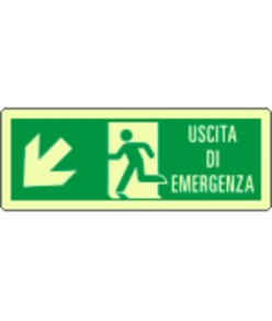 Cartello fotoluminescente 'uscita di emergenza in basso a sinistra'